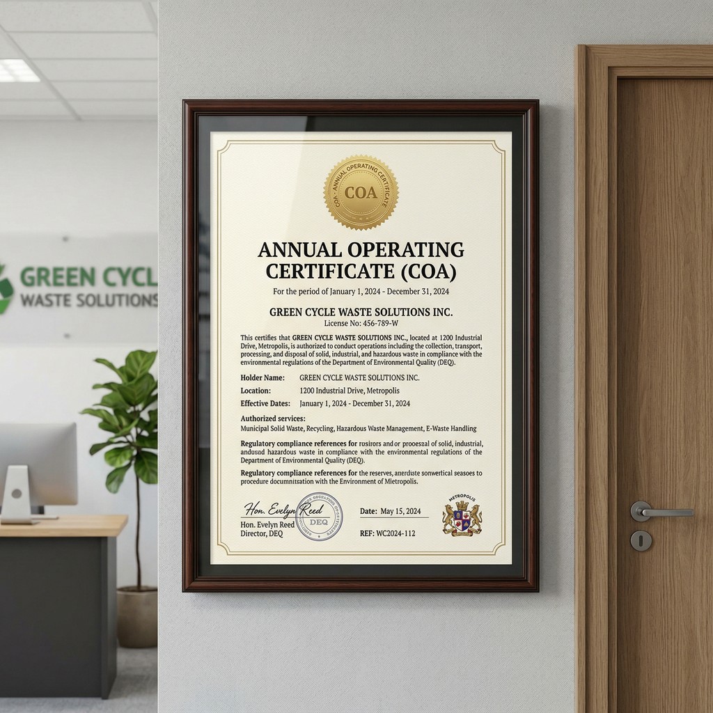 Certificado de Operación Anual (COA) que incluye residuos