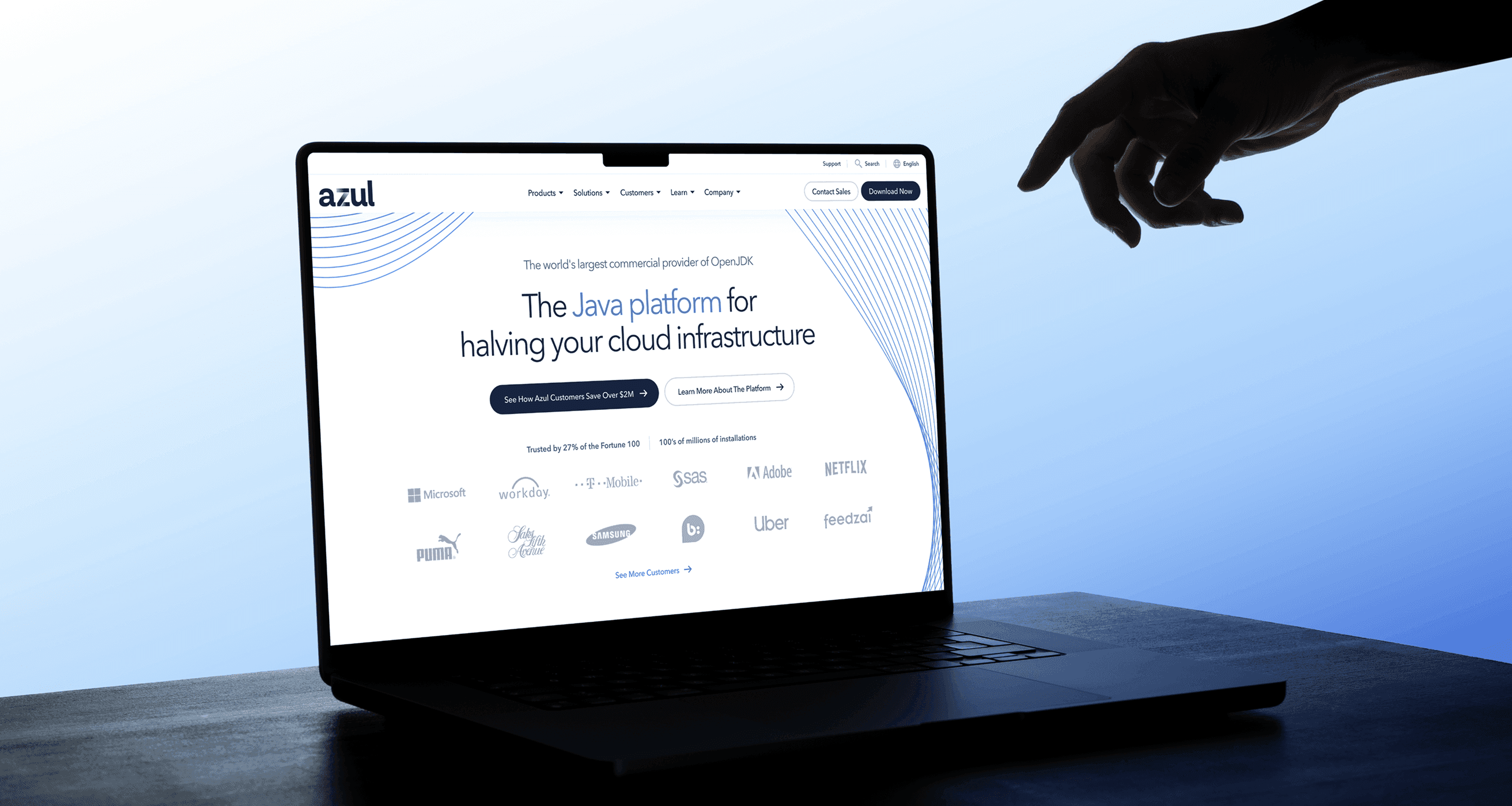 A modern website on a laptop sitting on a desk.