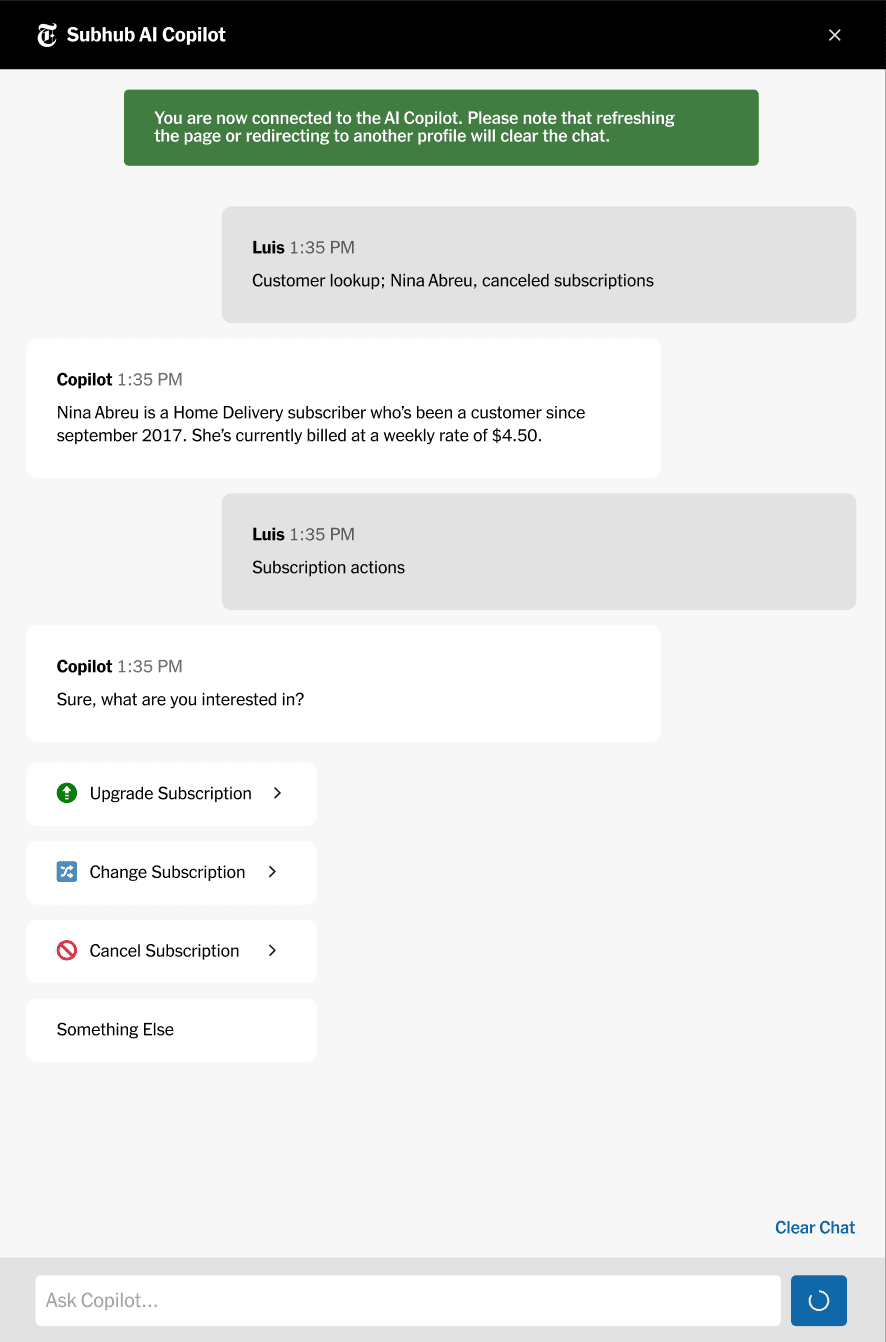 SubHub interface detail