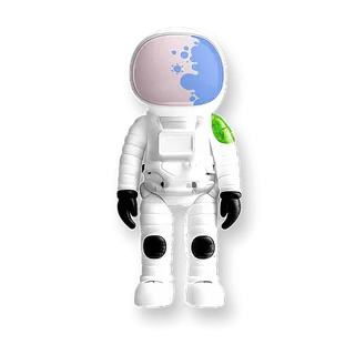 Toy astronaut figure with a white suit and reflective helmet