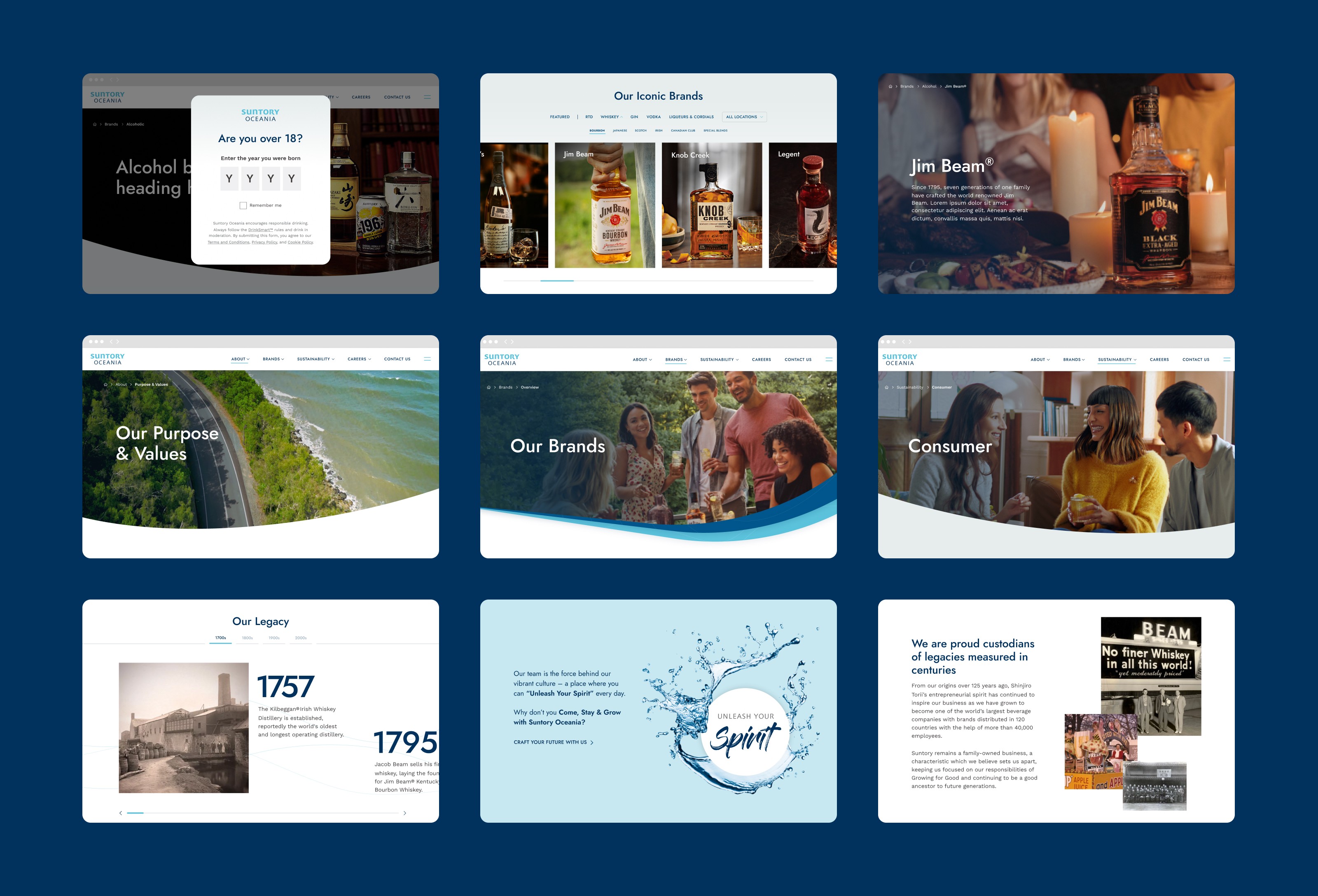 Suntory Oceania website collage of page UI design