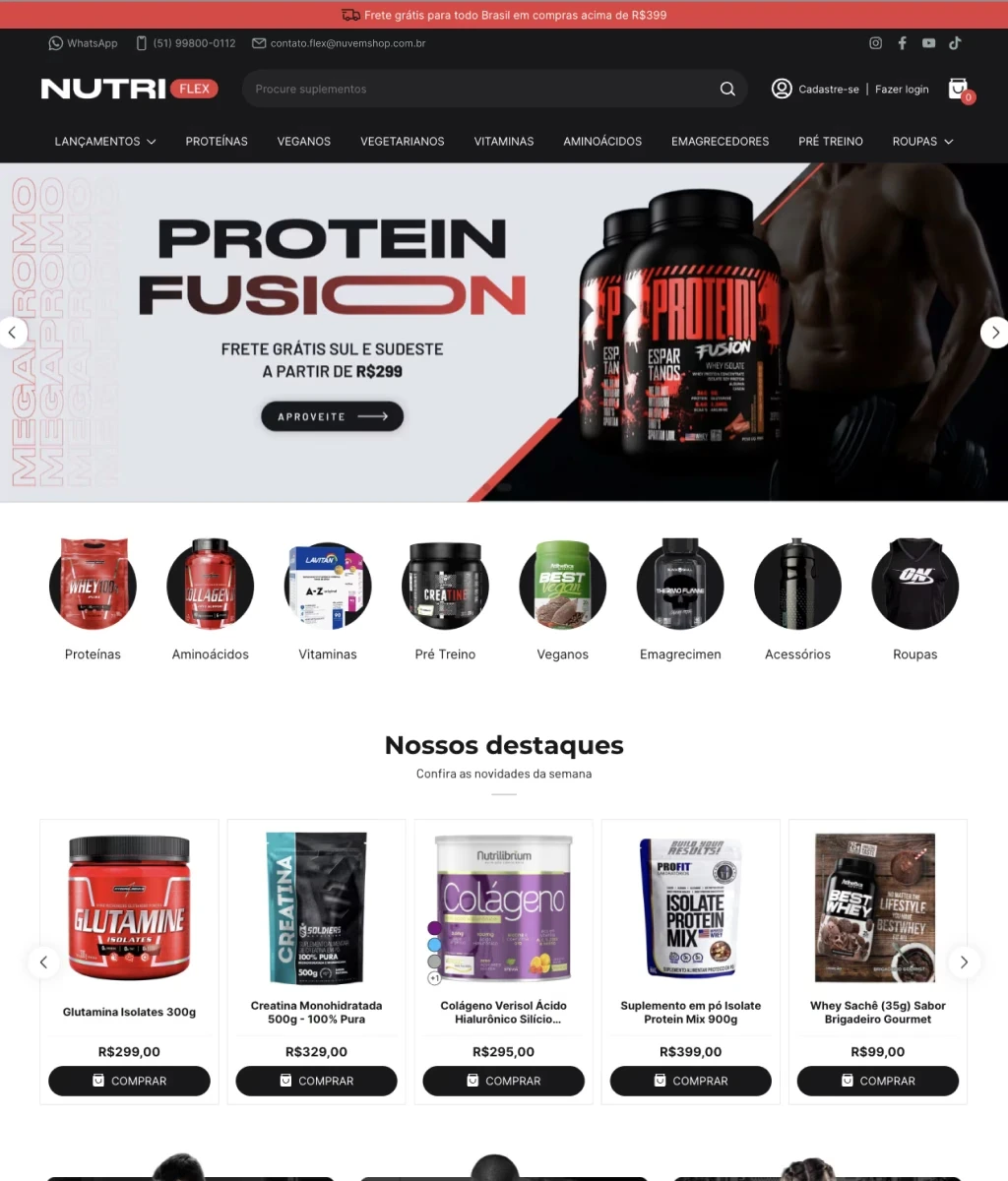 Modelo de loja de suplementos de academia