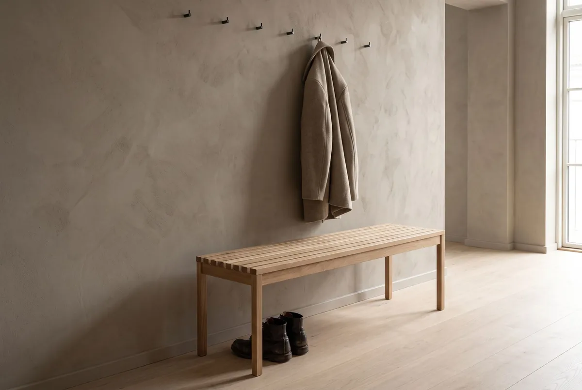 Vik bench (solid oak, slatted seat) in a room