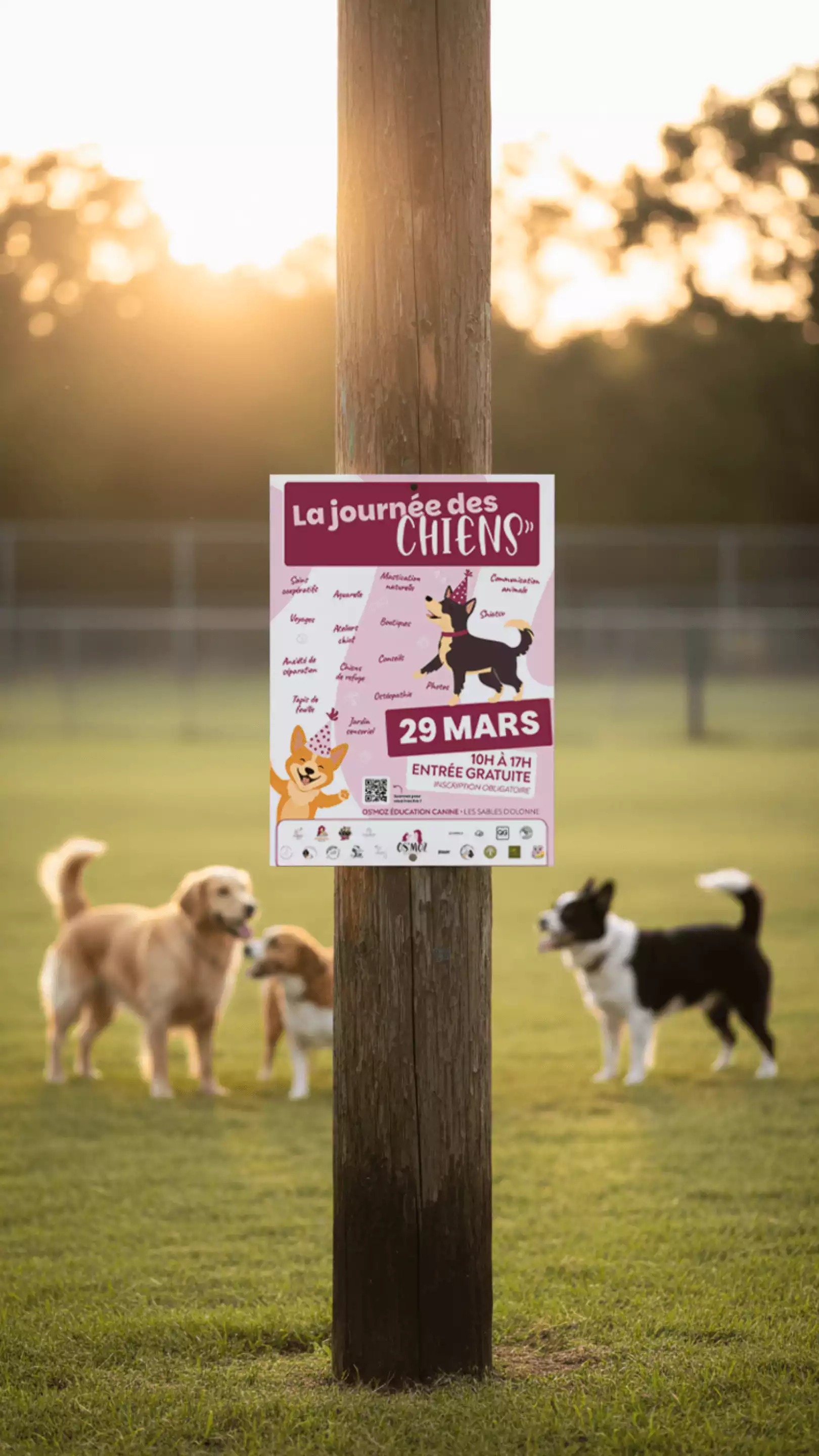 Affiche pour évènement pour chiens Os'Moz, centre d'éducation canine aux Sables d'Olonne