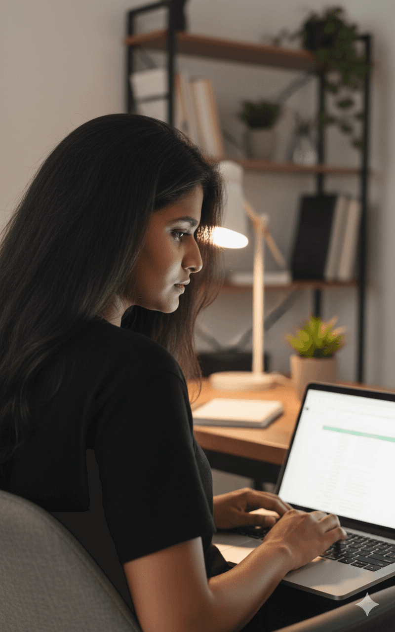 Portrait of portfolio creator – back view