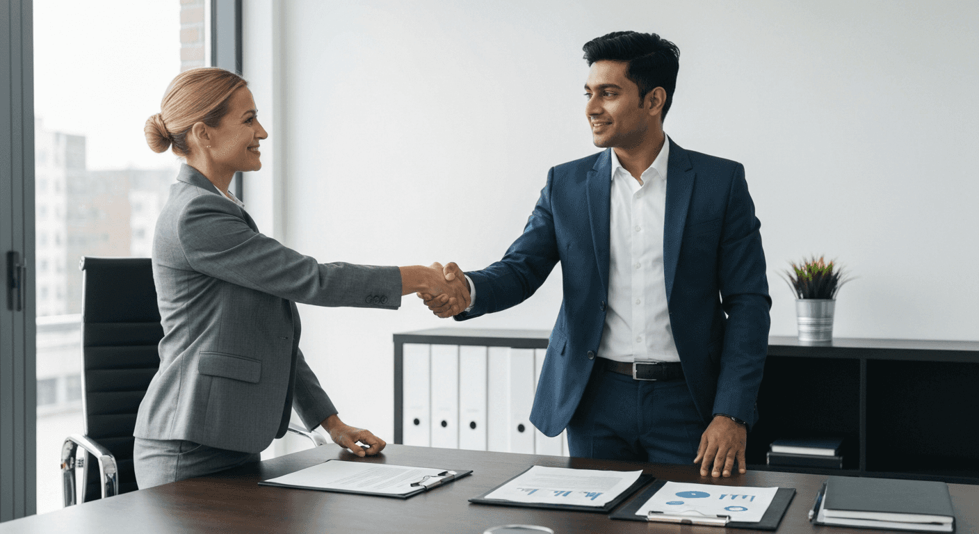 Professionals shaking hands office