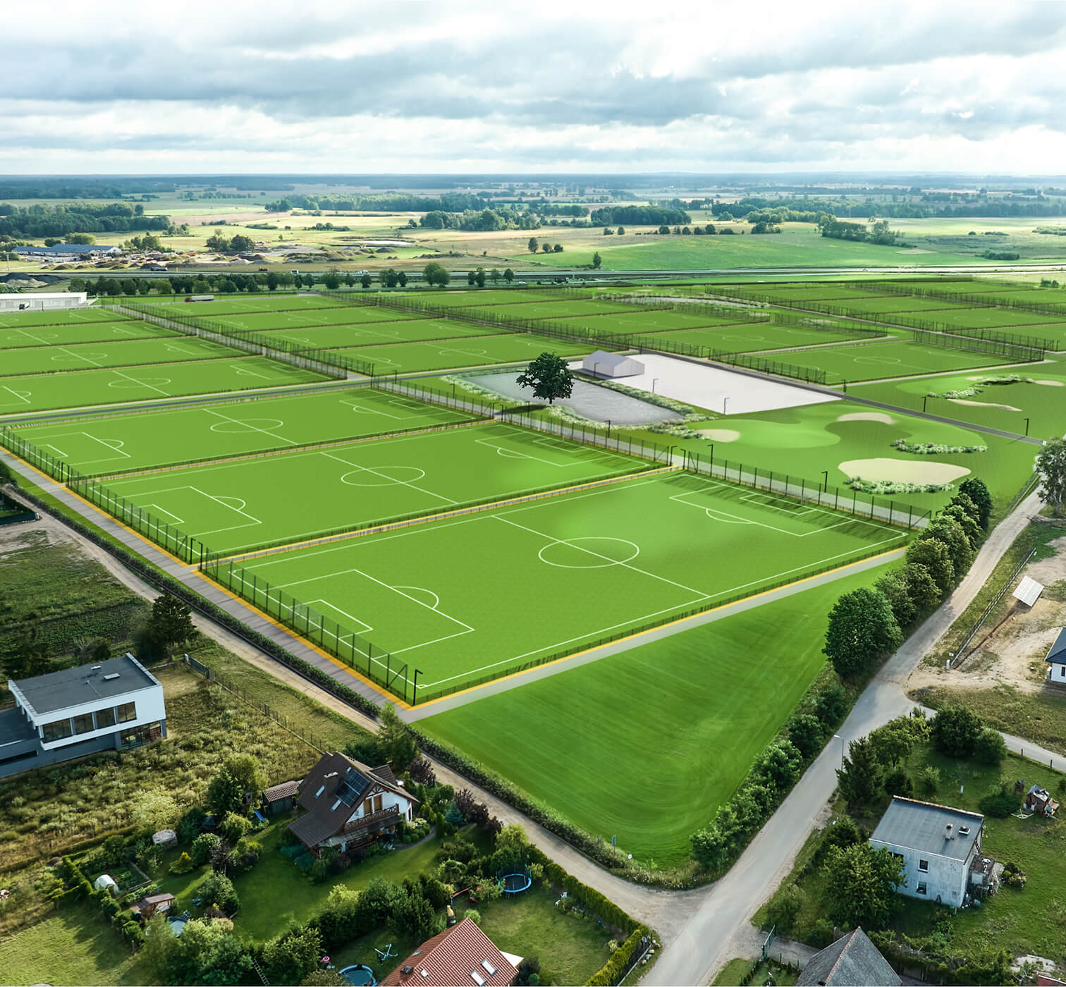 Boiska z lotu ptaka, szeroki krajobraz