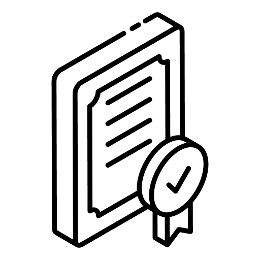 A document with a checkmark seal, symbolizing certification or approval.