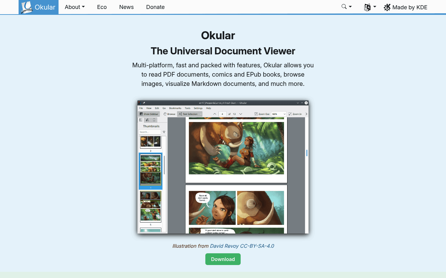 Okular PDF reader homepage screenshot