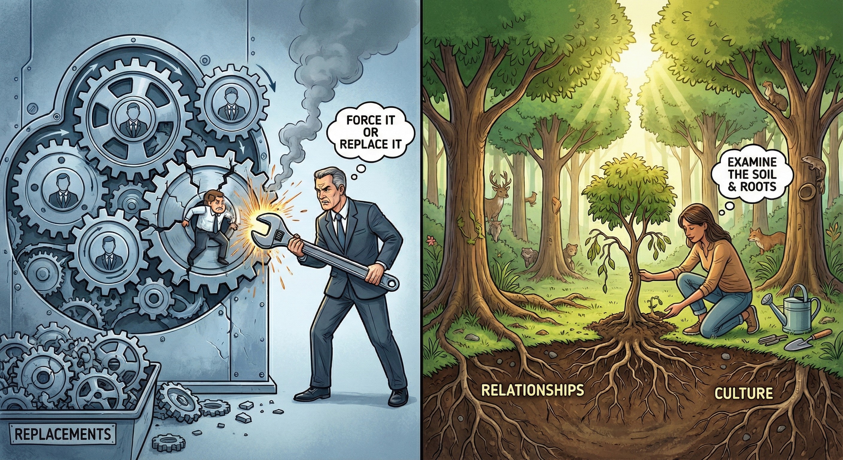 Think of a traditional organization like a mechanical clock; when a gear (employee) is damaged, the manager simply tries to force it to turn or replaces it. However, a trauma-informed organization is like a living forest; the leader understands that if one tree is struggling, they must examine the soil (culture) and root system (relationships) to ensure the health of the entire ecosystem.