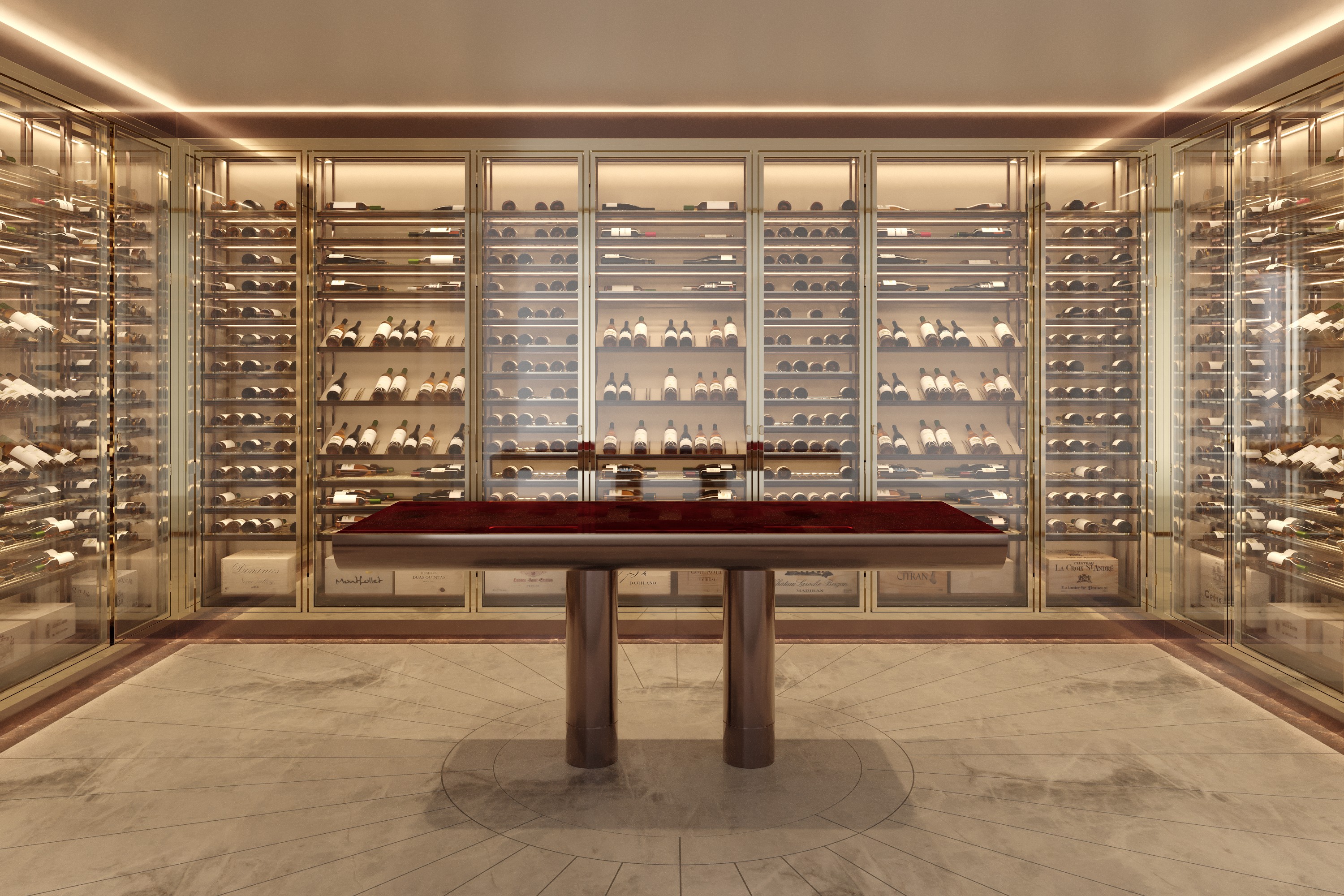 Détail d’une cave à vin sur mesure en bois et verre, conception artisanale française