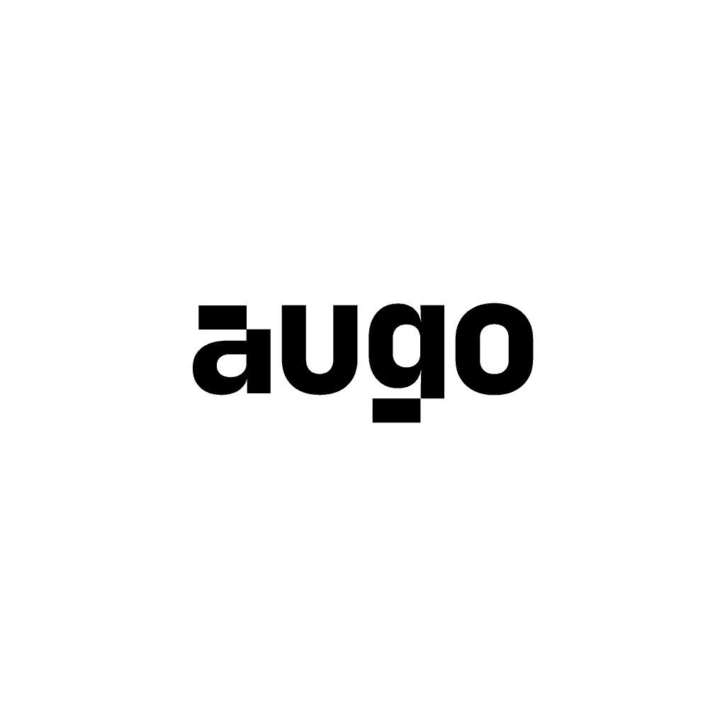 augo logo – white wordmark on black background