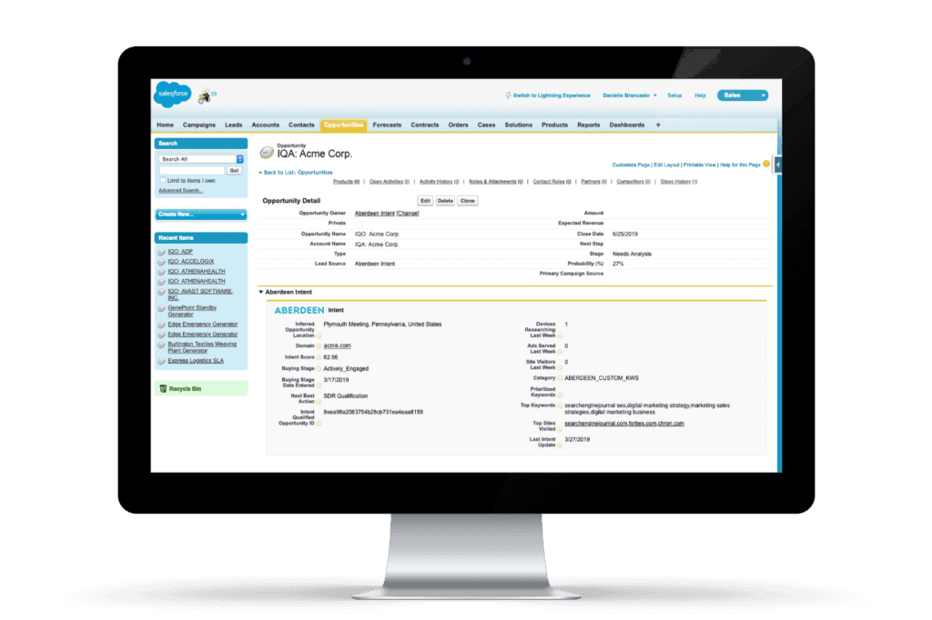 aberdeen intent for salesforce