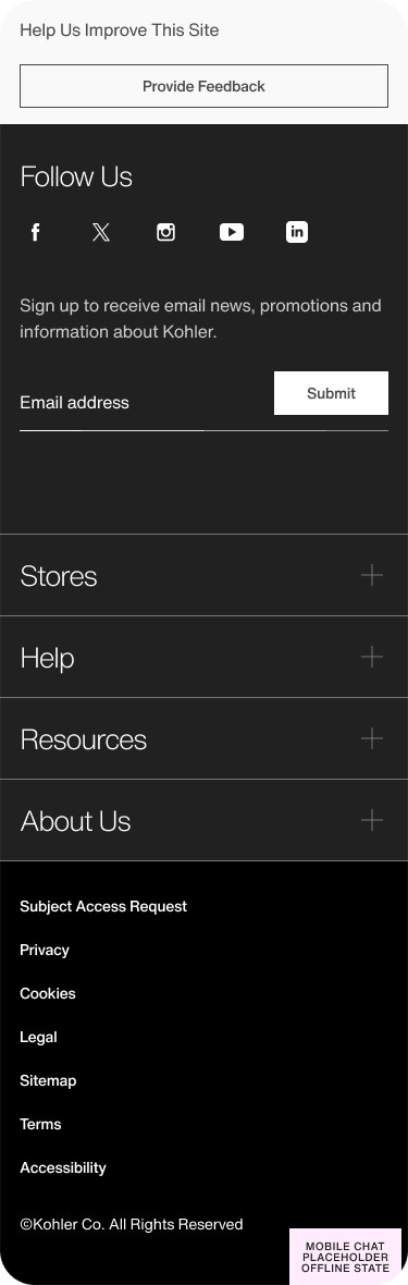 Kohler footer visual design