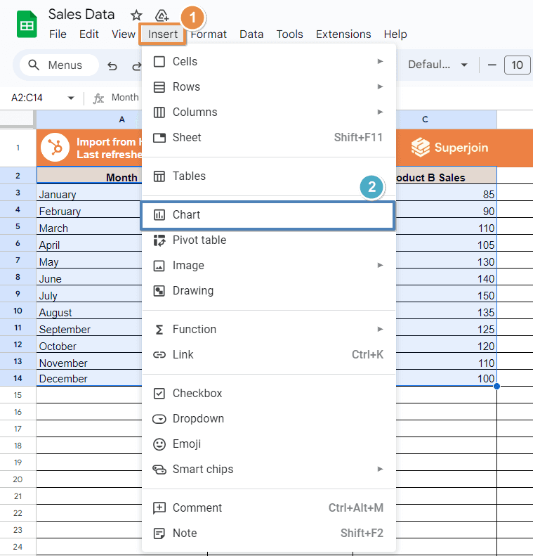 Go to the “Insert” > Select “Chart”.