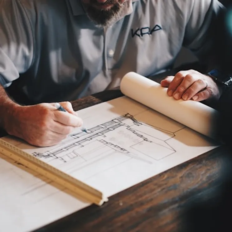 Contractor reviewing blueprints