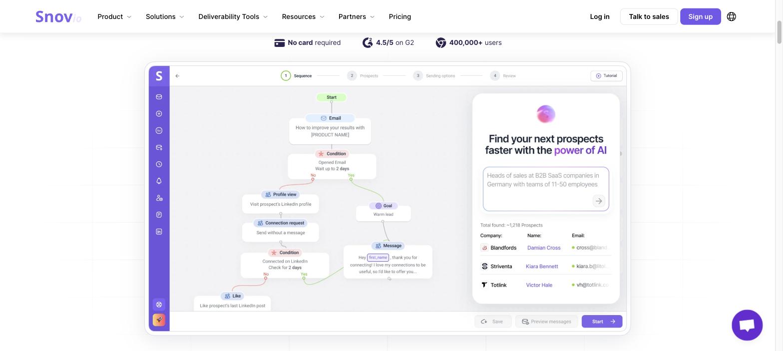 Snov.io workspace 2026 combining email finder database with drip campaign sending.