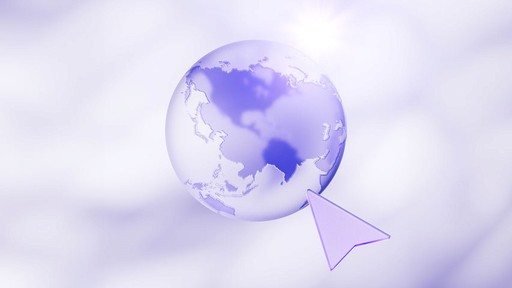 A globe made of glass material and a purple glass cursor, they are both in a brightly lit environment