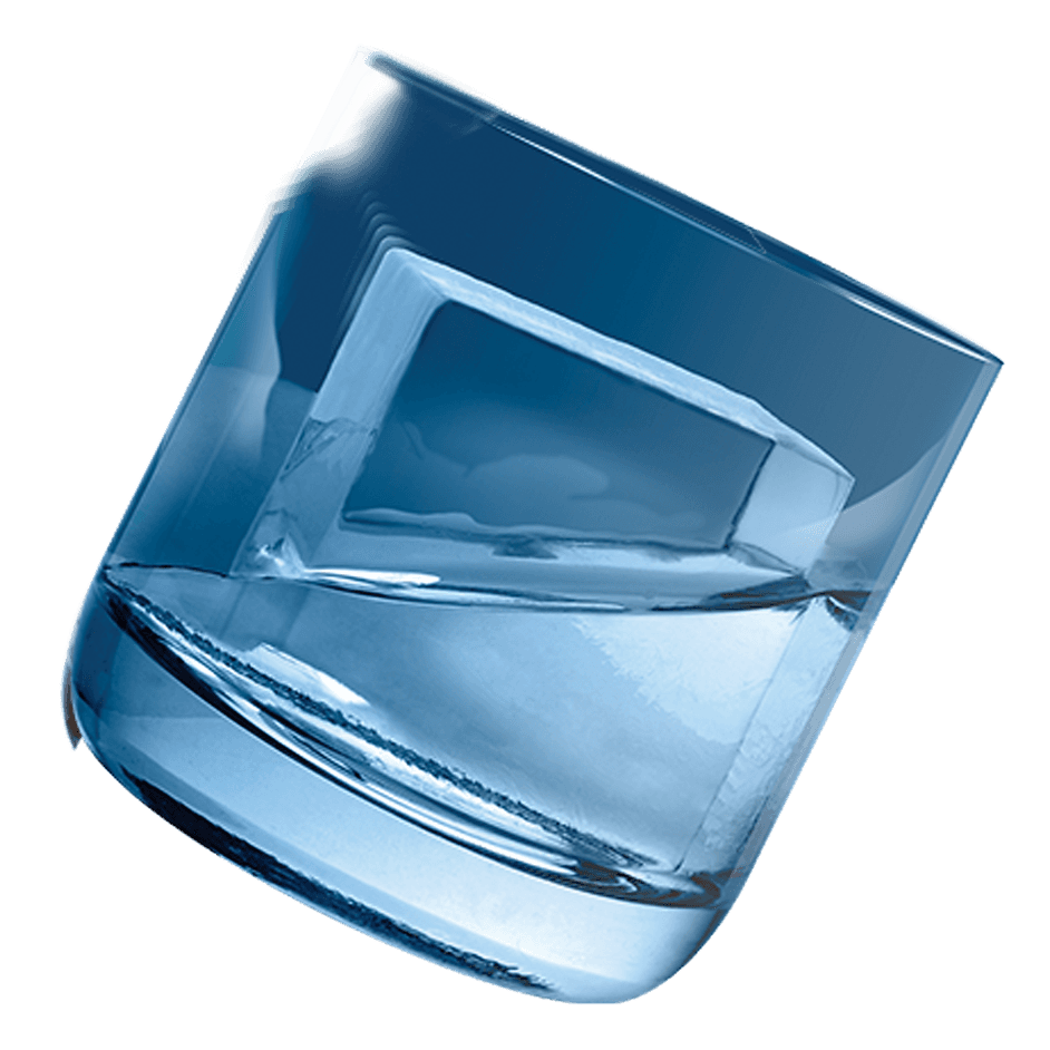 Quari crystal-clear ice cube in a glass