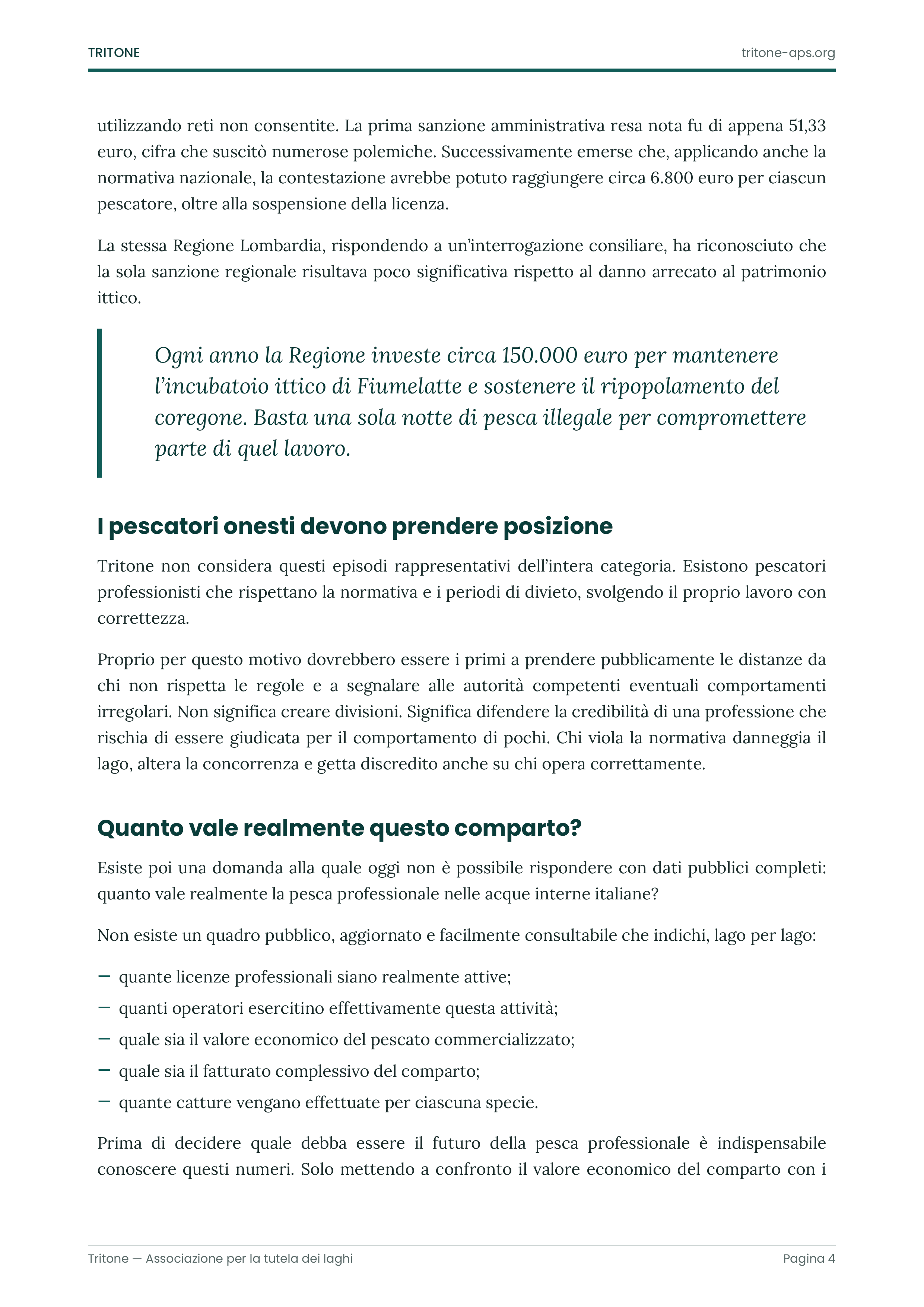 Pagina 4 del documento sulla pesca professionale nelle acque interne