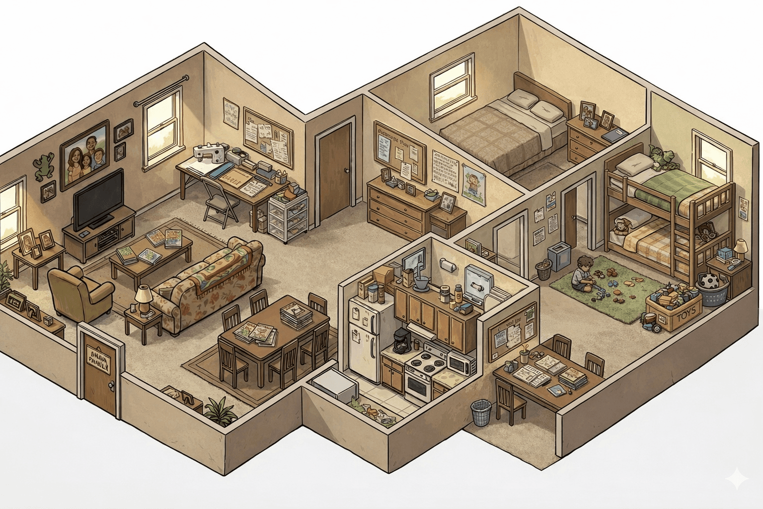 Interior shot of the Rodriguez family apartment