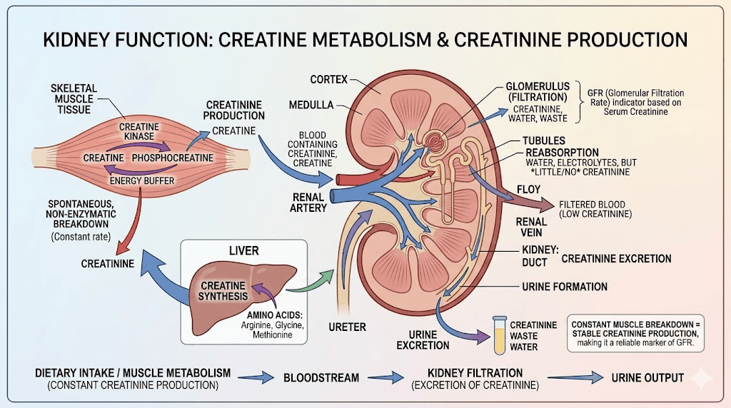 How creatine affects kidney function tests and creatinine levels