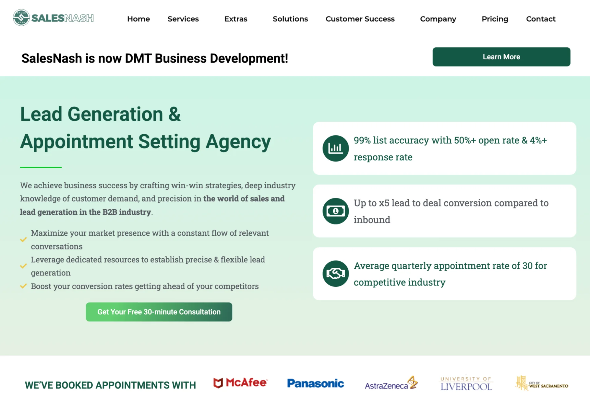 SalesNash homepage: multichannel outsourced SDR and appointment-setting services