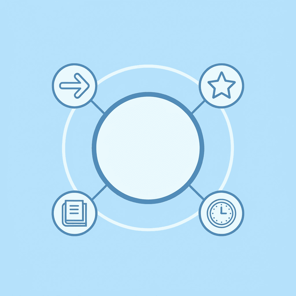 Central bulletin board icon connected to four surrounding elements: curriculum goals, student engagement, current lessons, and interactive activities