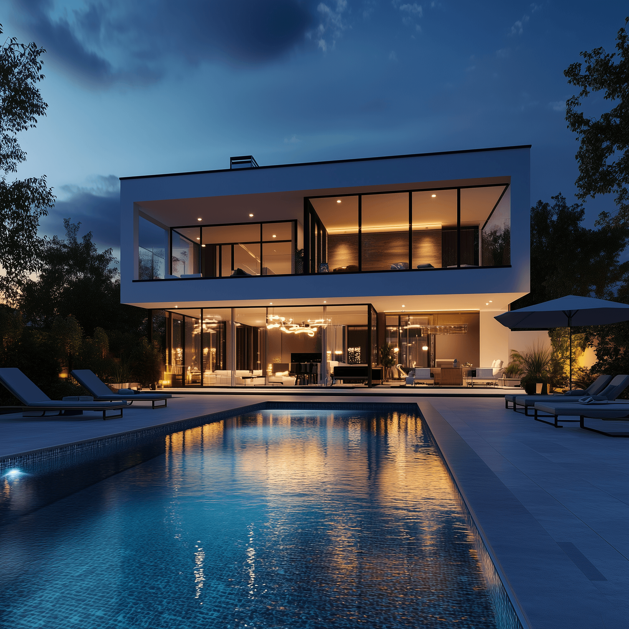 Casa moderna ao fim da tarde
