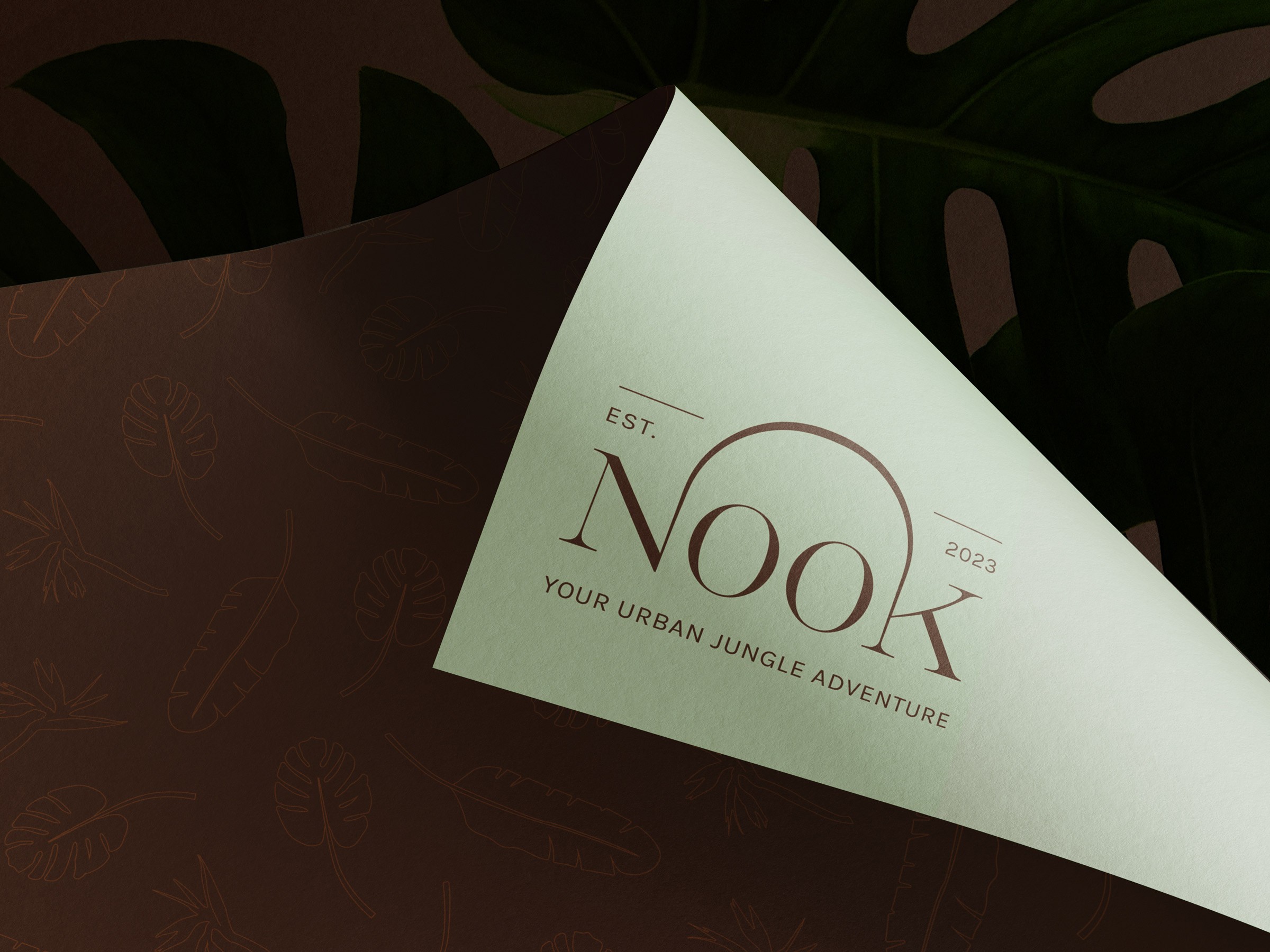 Nook hotel visual identity print design branding mockup