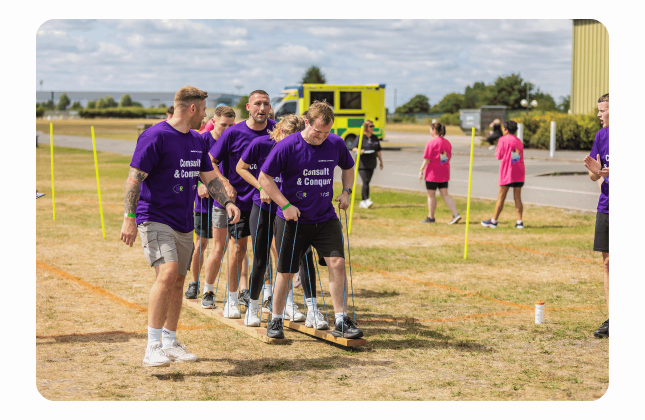 A team taking part in Nimble Media's The Bug Rail Diversity Challenge on the Walk The Plank Challenge