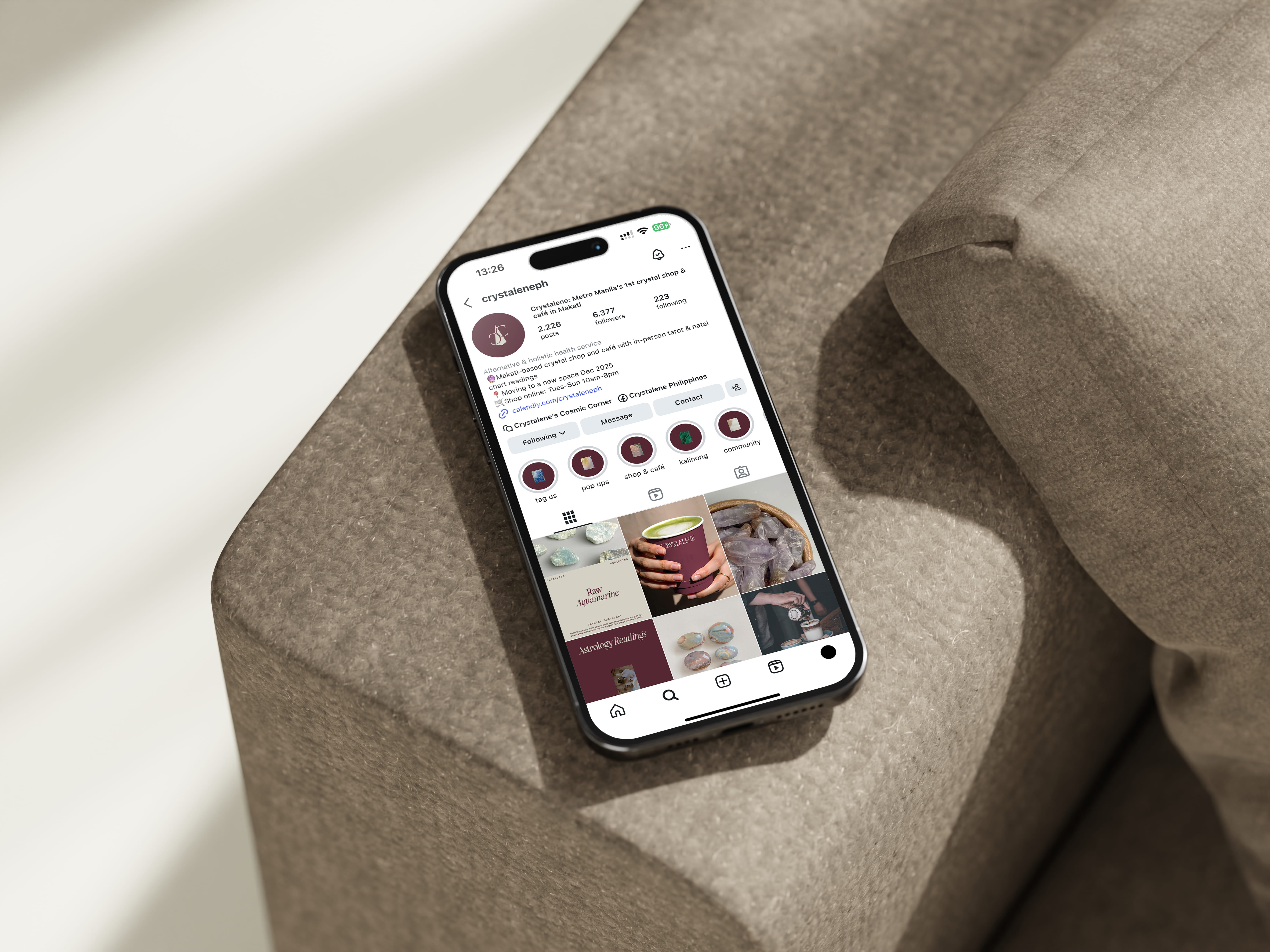 Branding, visual identity, packaging and logo design for crystal shop and coffee café in Makati, Philippines