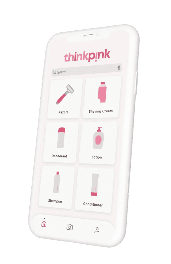 UI design for the ThinkPink app, featuring a health-focused interface with vibrant pink accents. 