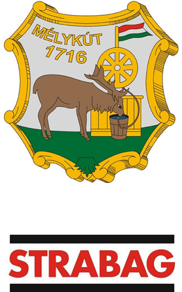 Mélykút coat of arms and STRABAG logo