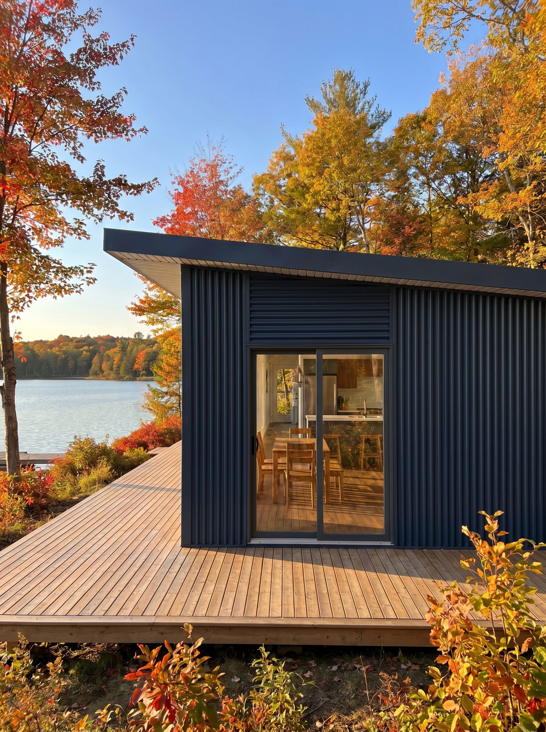 Lake Haven ADU exterior with denim blue corrugate cladding