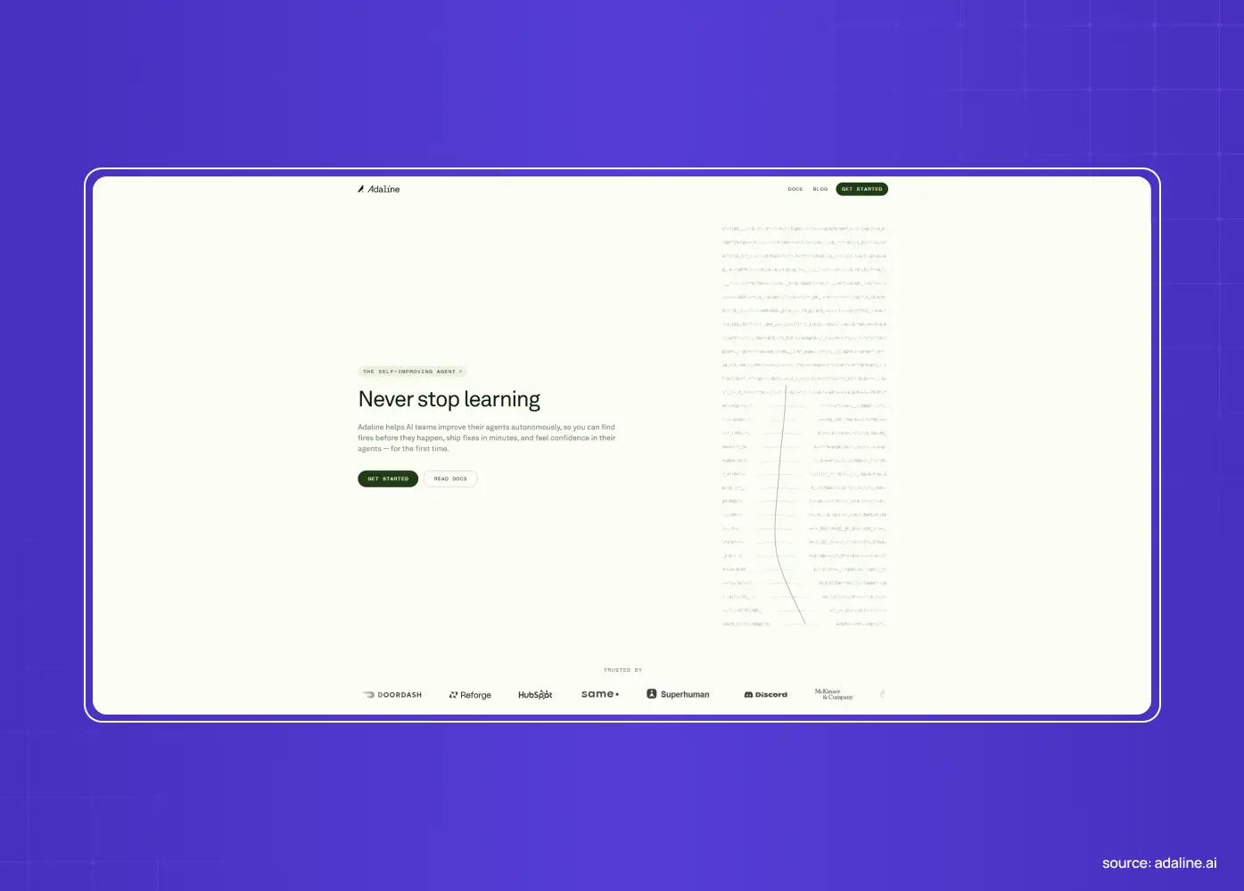 Attio website homepage featuring the headline “Never stop learning” with a minimalist interface and data visualization.