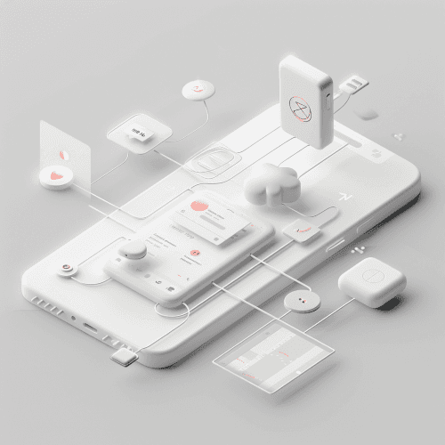 3d Visualisierung von UX Elementen auf einem Smartphone.