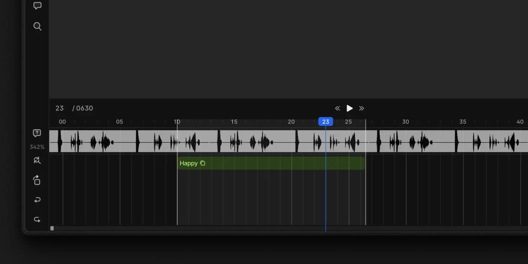 A video and audio annotation interface displaying a waveform