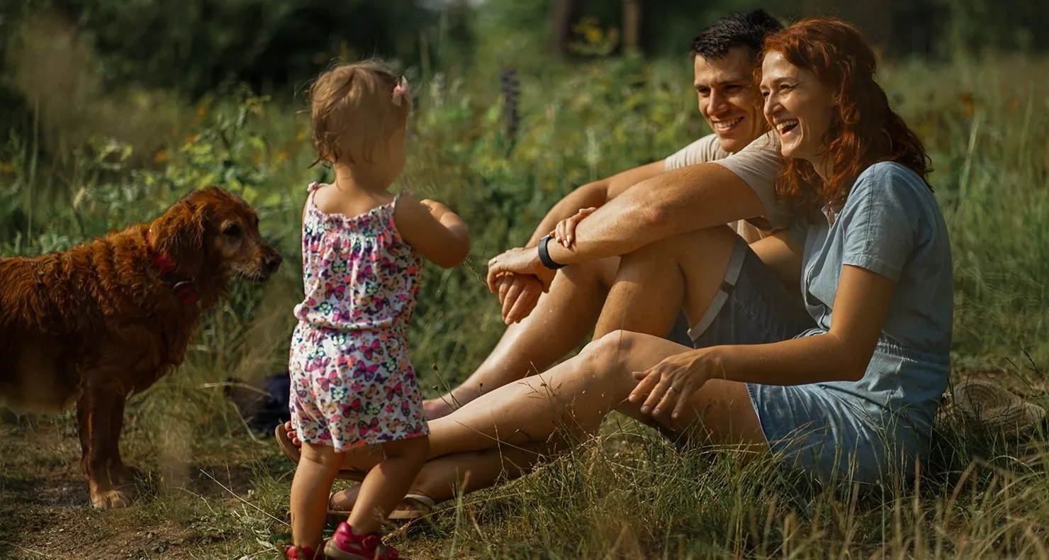 A family enjoying the sunshine