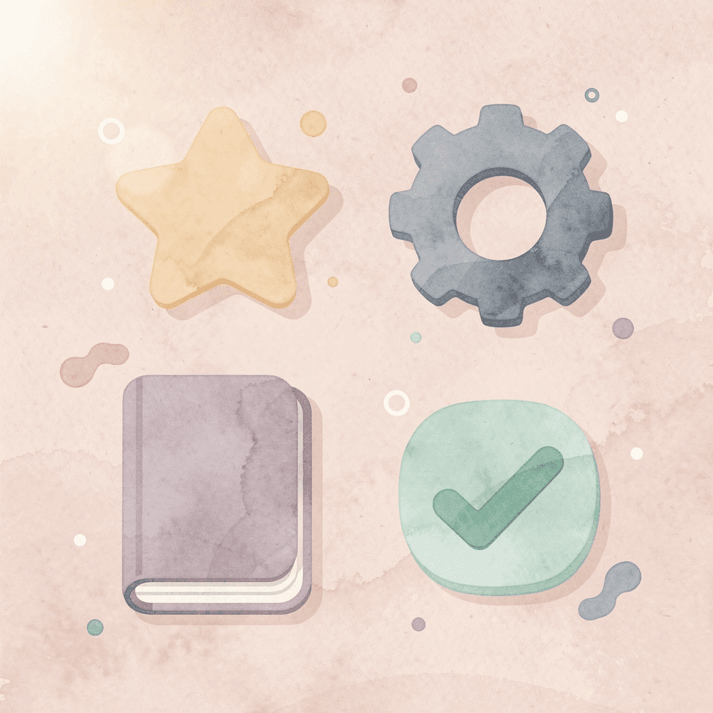 Four icons representing the core components of MSA fluency: reading, speaking, grammar, and active learning