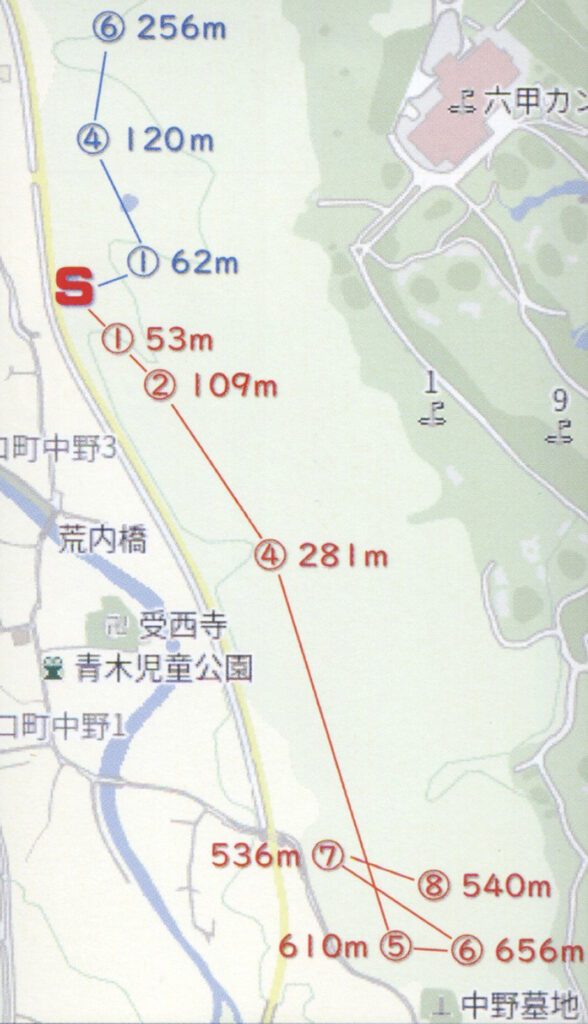 モリアオガエルの移動距離を示した地図