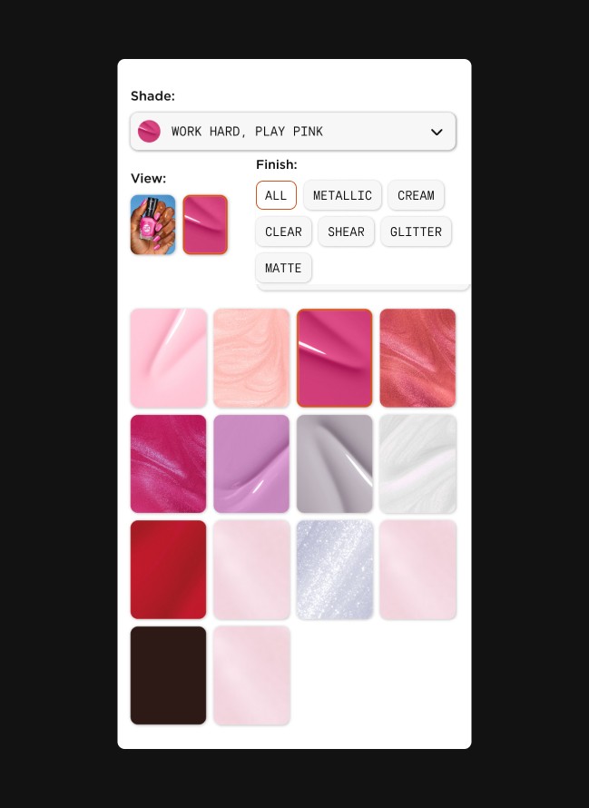 Color and variant selection design for Sally Hansen by Same Same