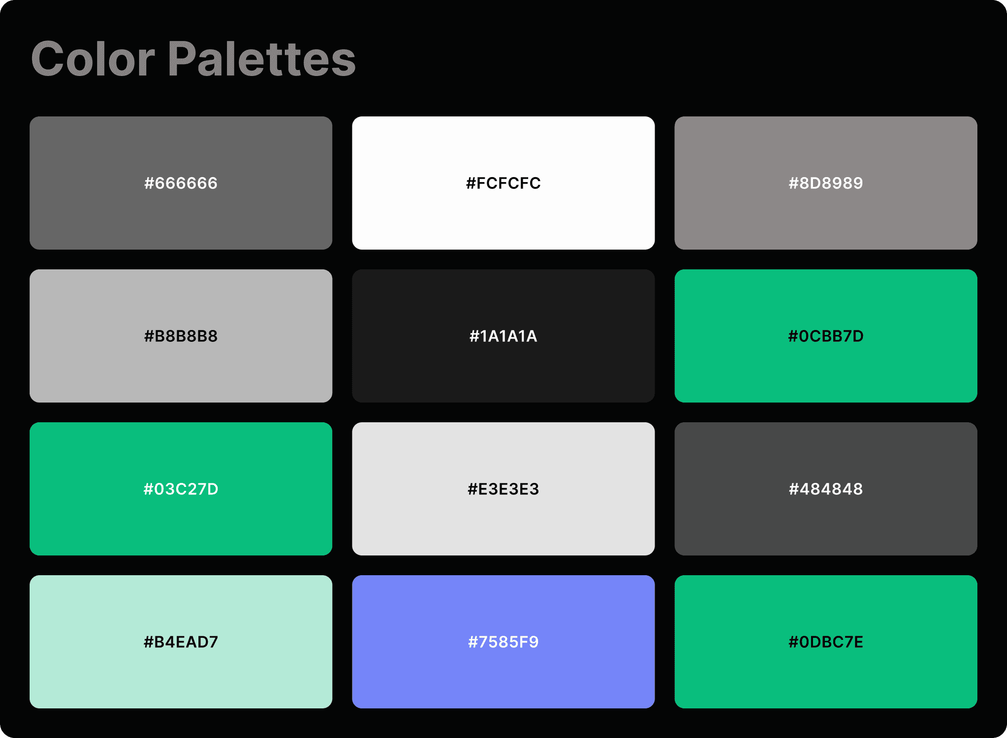 color palettes which we used in the designs