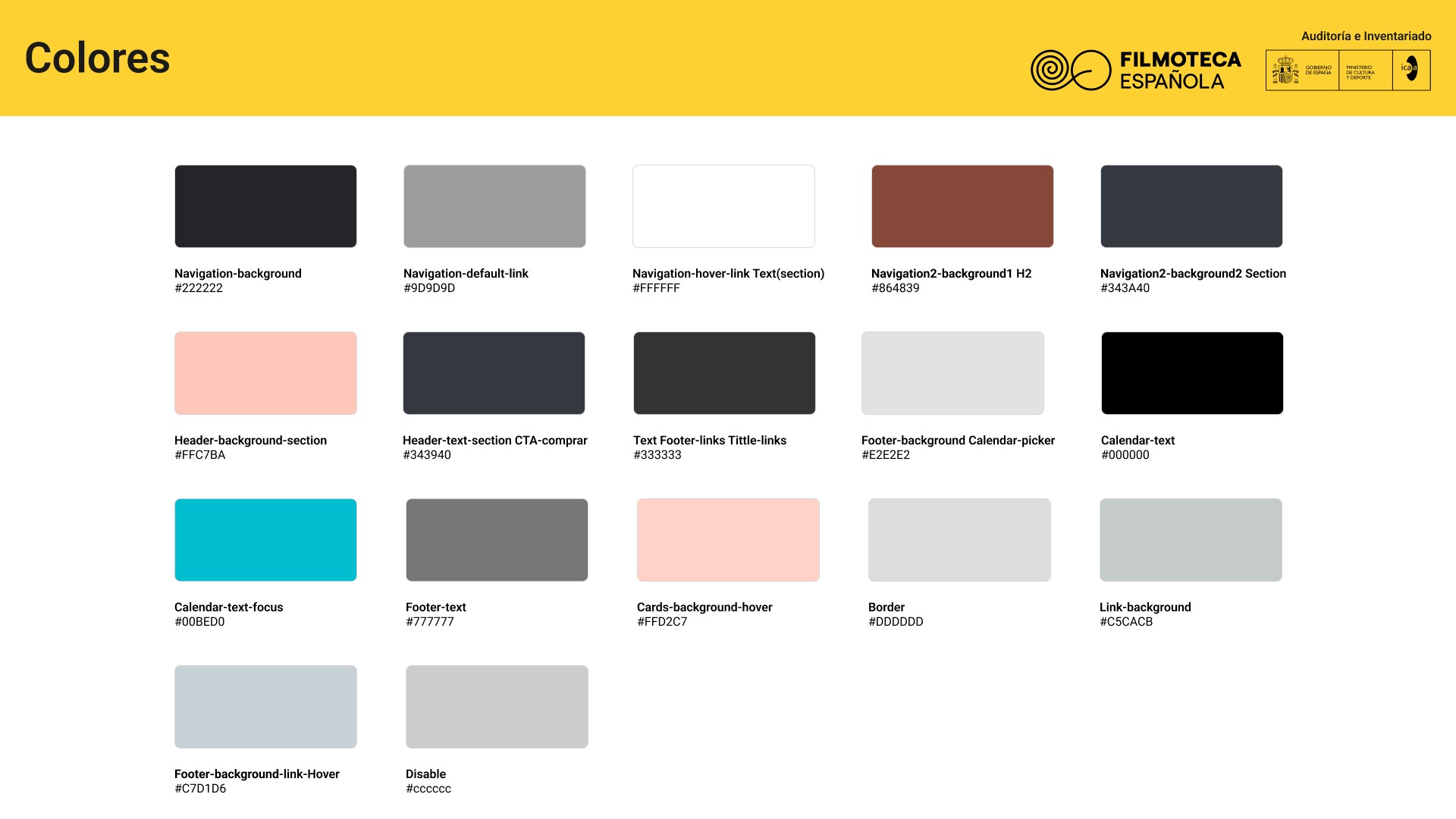 Guía de colores utilizadas en el site de venta de entradas