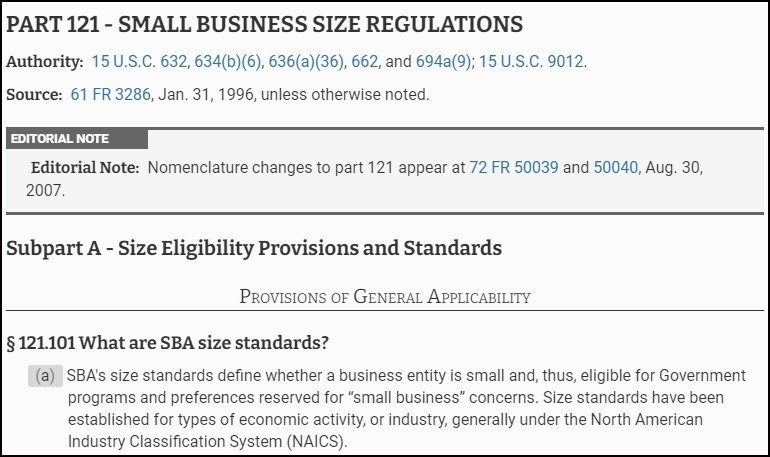 A section of US small business regulations.