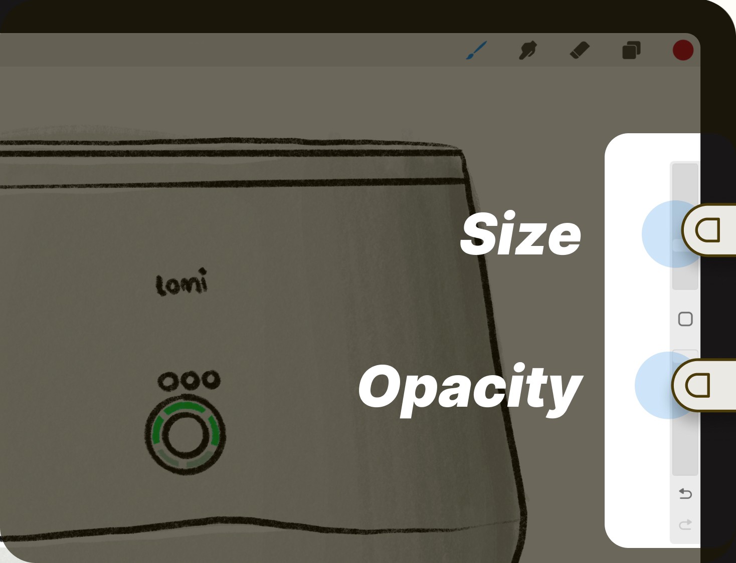 Adjustable size and opacity sliders