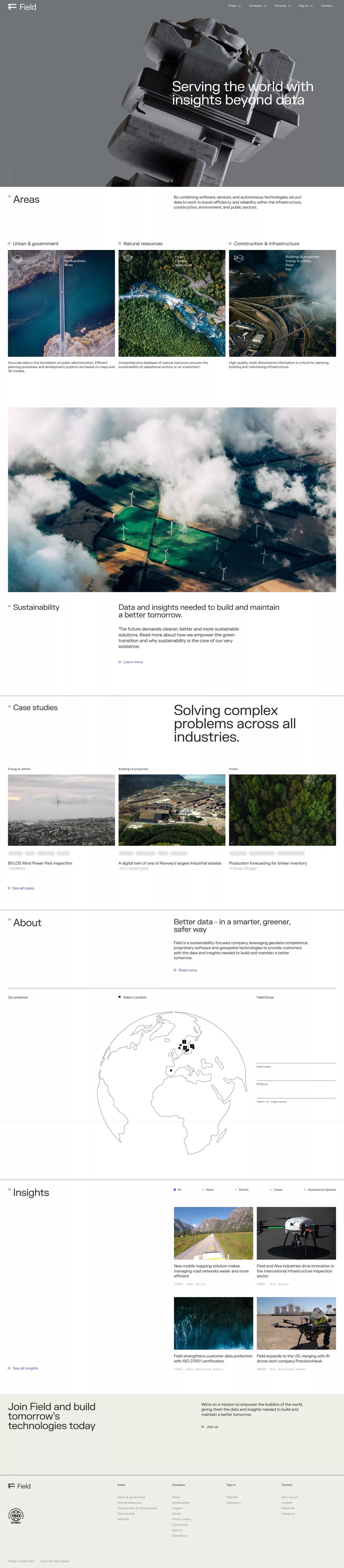 Serving the world with insights beyond d landing page screenshot showcasing Tech and Nature design