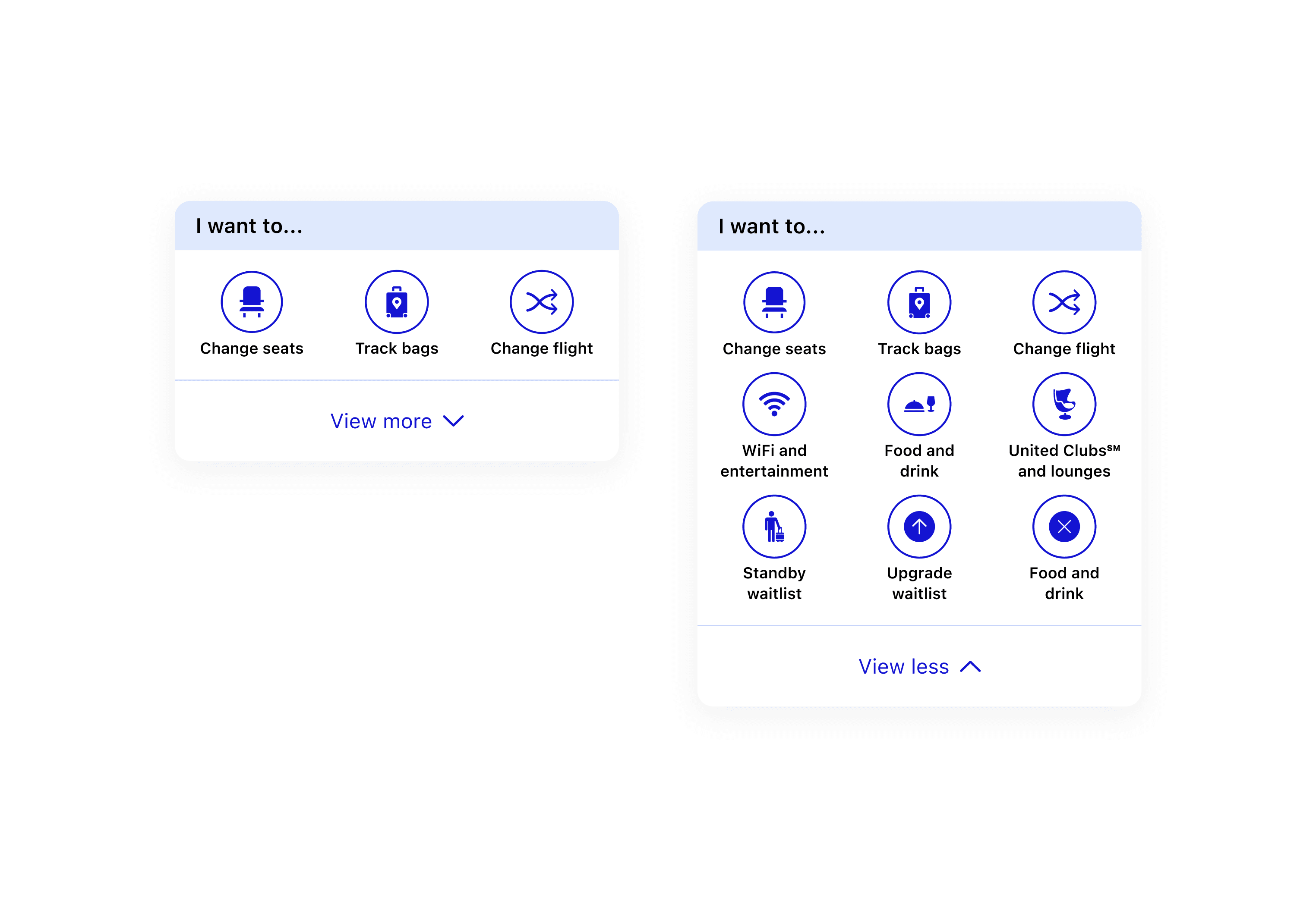 Expand and collapse of 'I want to' component