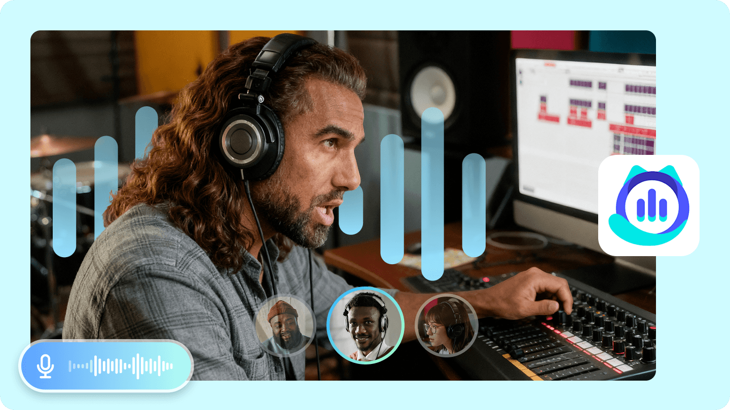 Man edits audio using digital software - Dubbing AI
