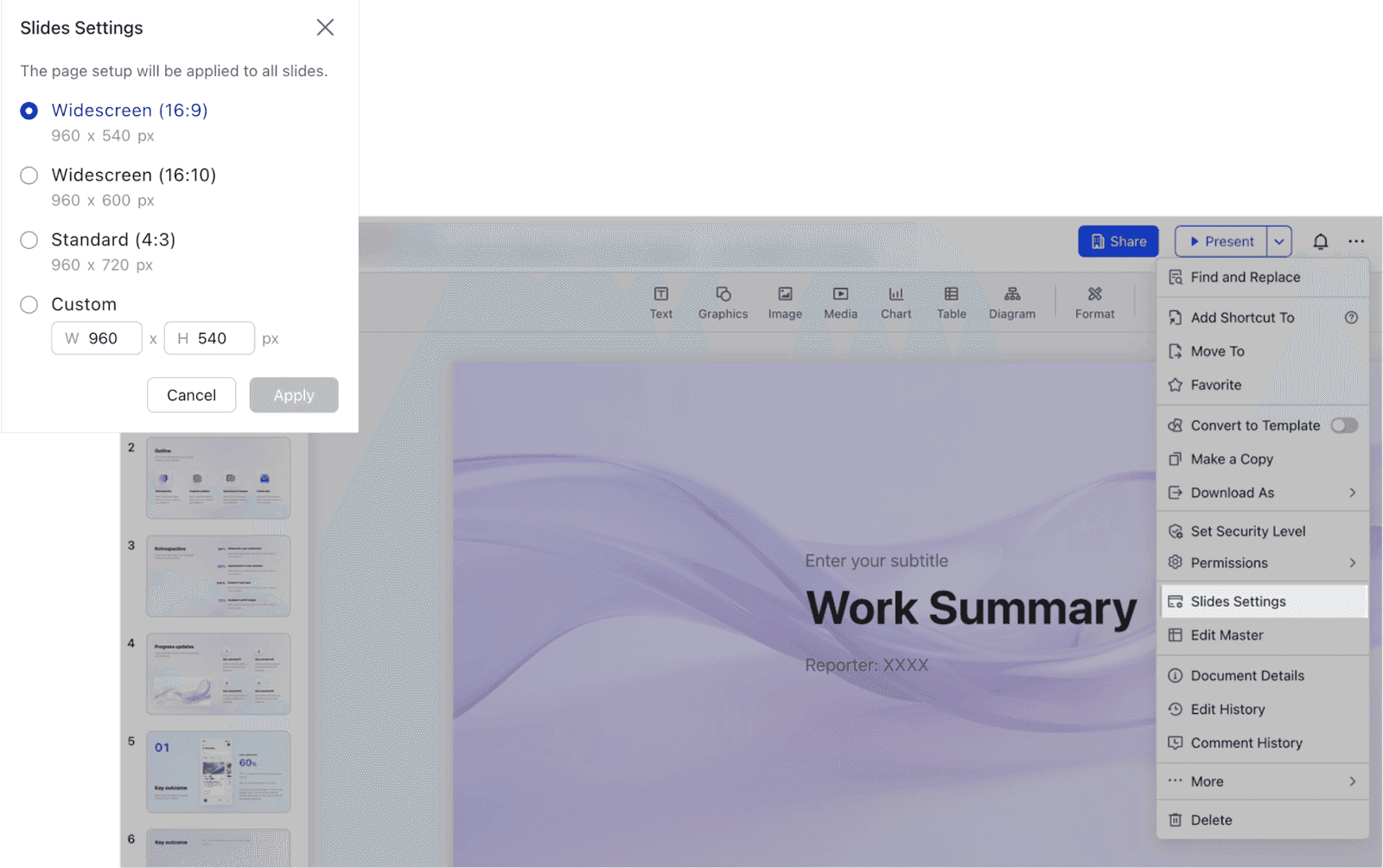 Modify slide size in Lark Slide